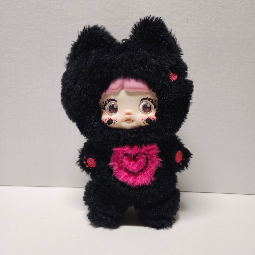 Nommi Cuddle Series Plush Doll Keychain Black Pink Heart Bag Charm Art Toy 7in
